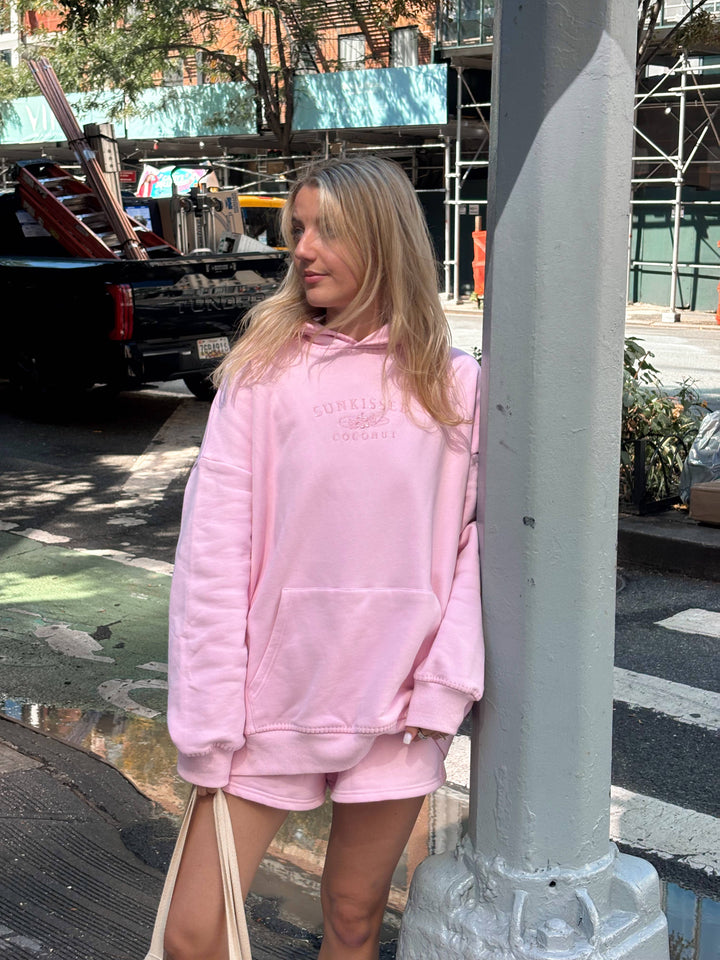 Light Pastel Magenta Stitched Sunkissedcoconut Logo Hoodie 100% Cotton - Baycreek & Co
